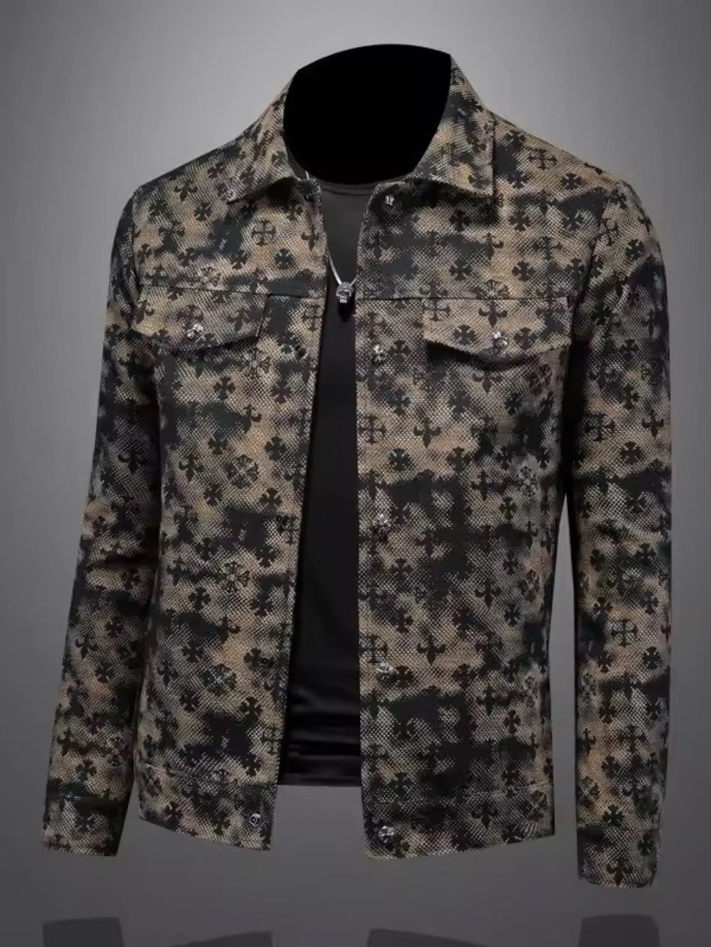 Men's Lightweight Patterned Brown Shirt Jacket